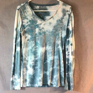 Earth Yoga Short Sleeve V-Neck Woman's Floral Nature Size Small